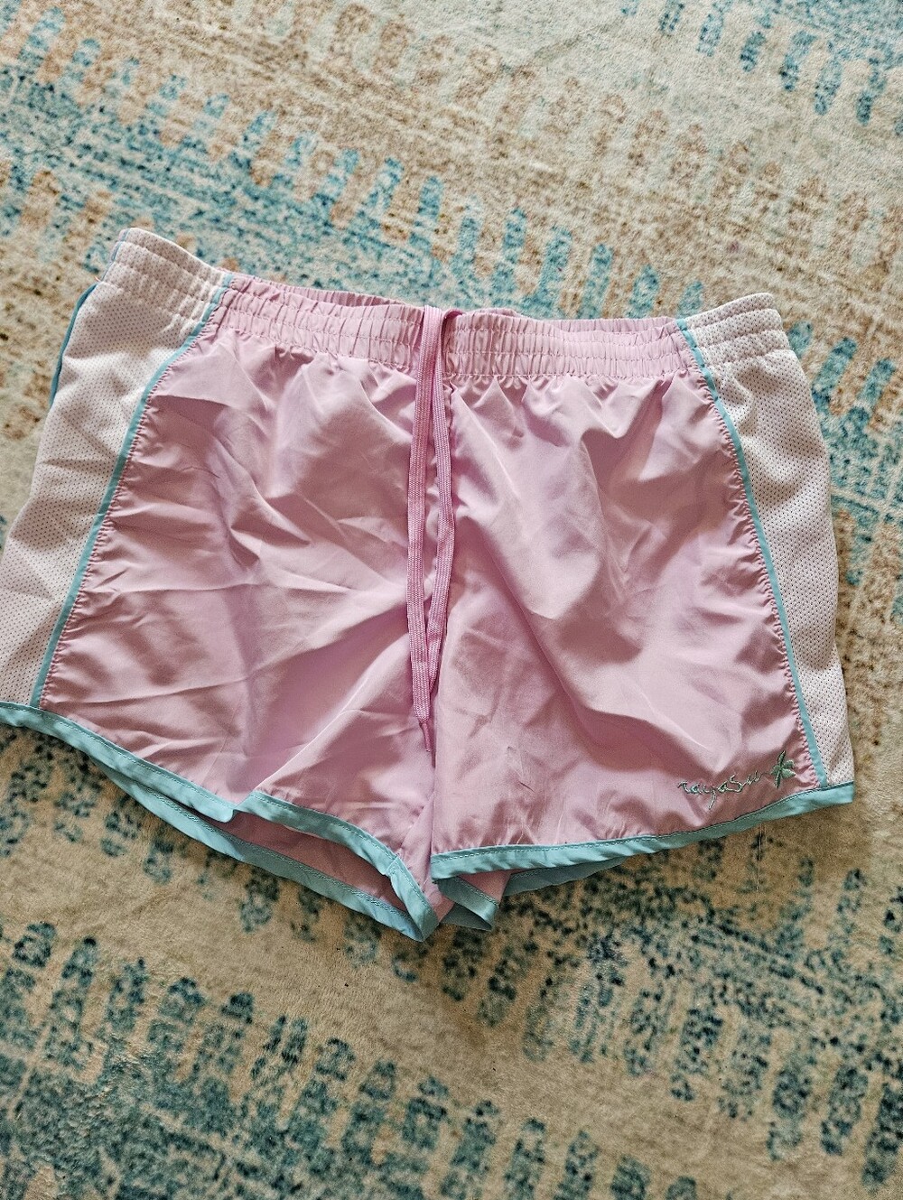 raya sun Pink Athletic Shorts with Mint Trim